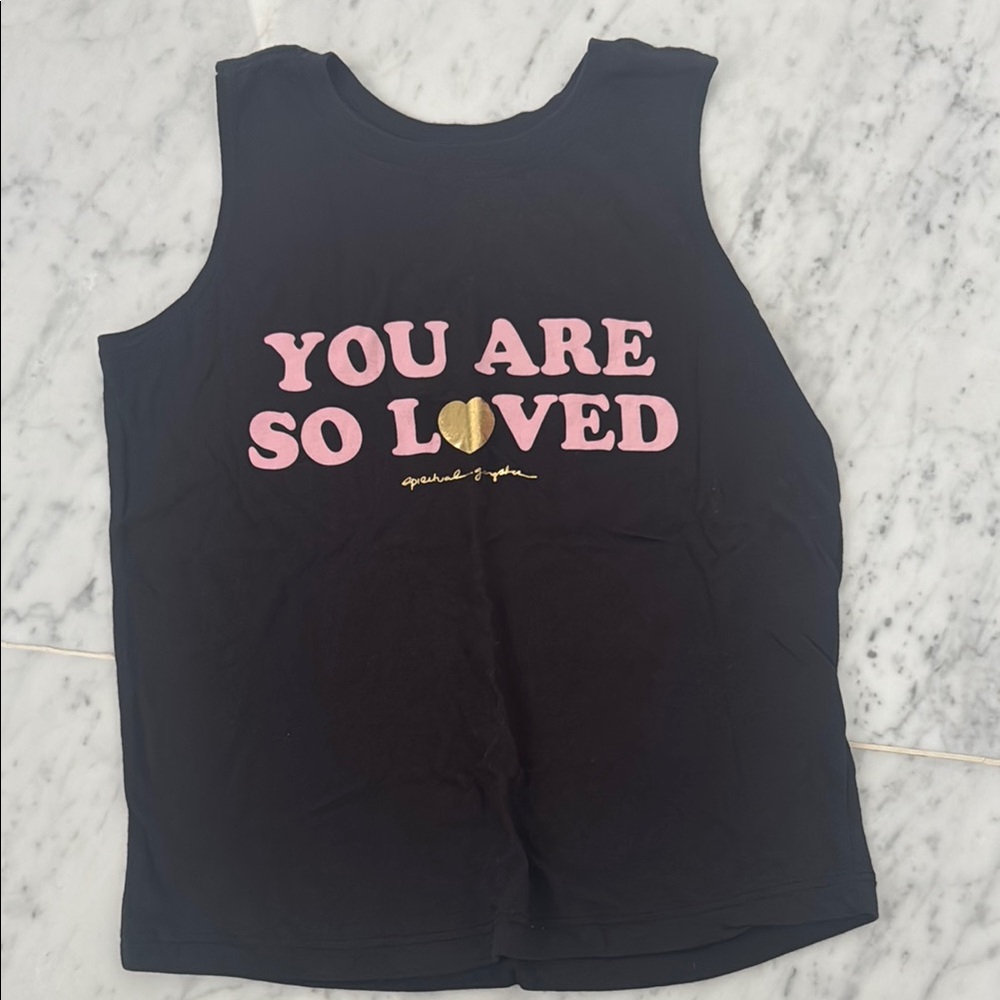 Spiritual Gangster Black Sleeveless Top with Pink and Gold Text